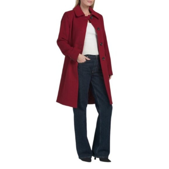 ANNE KLEIN Red Wool Blend Single Breasted Club Collar Walker Jacket - Picture 1 of 2